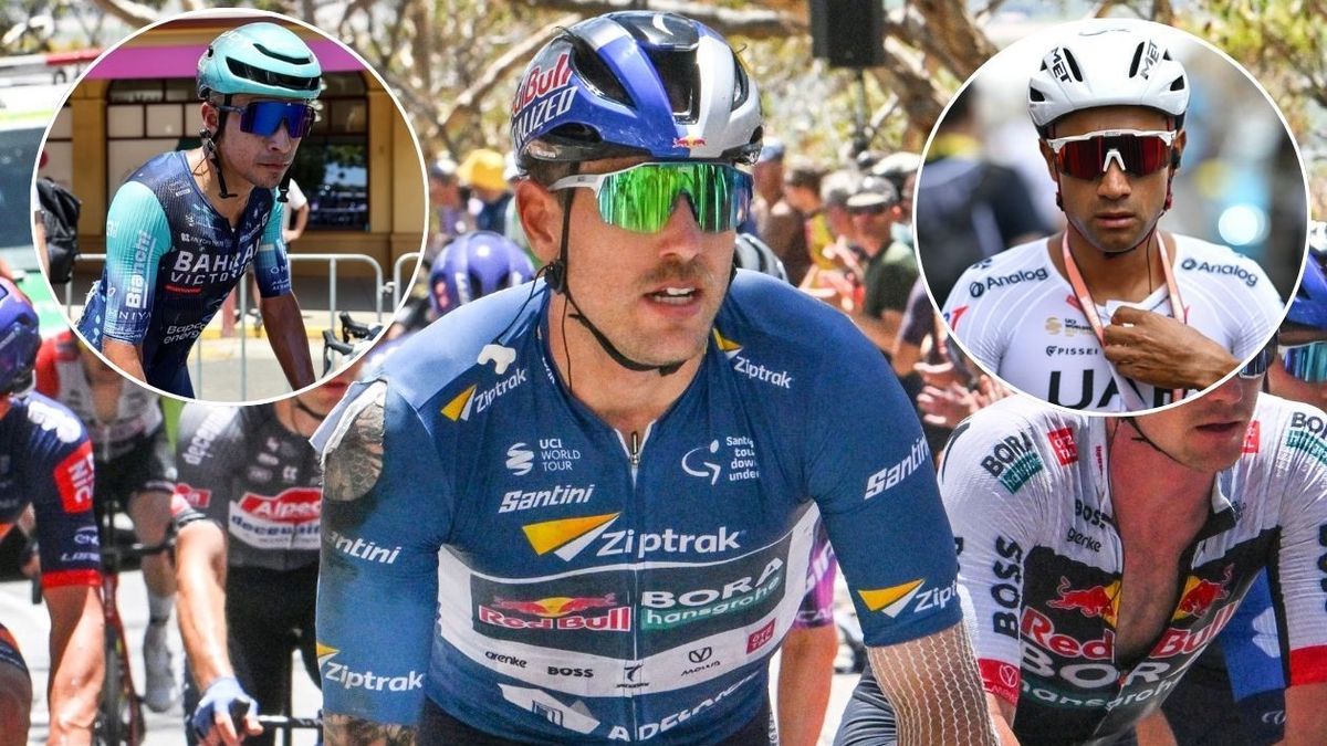 Sam Welford, Santiago Buitrago y Jonathan Narváez, en el Tour Down Under.