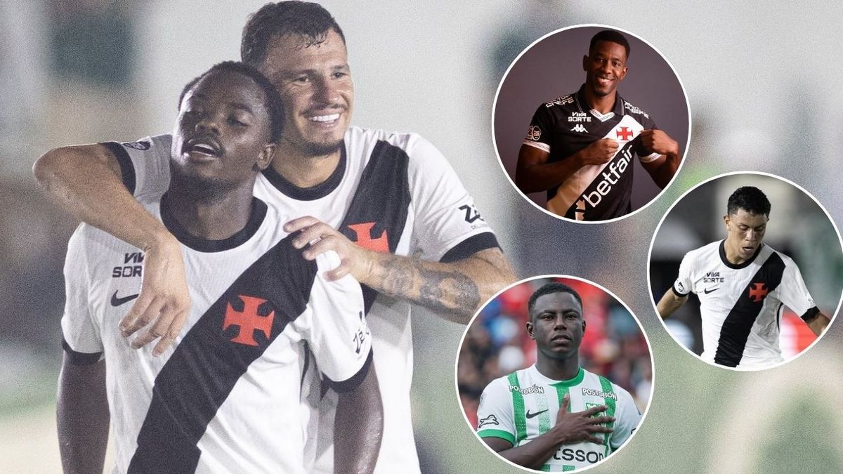 Colombianos en Vasco da Gama, Carlos Tinito Gómez, Carlos Cuesta, Johan Rojas y Marino Hinestroza.