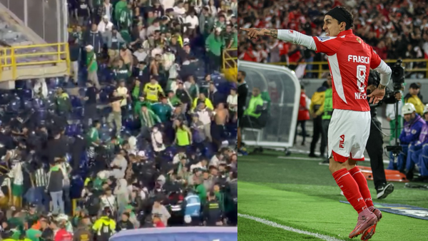 Pelea entre los hinchas de Nacional durante el duelo contra Santa Fe