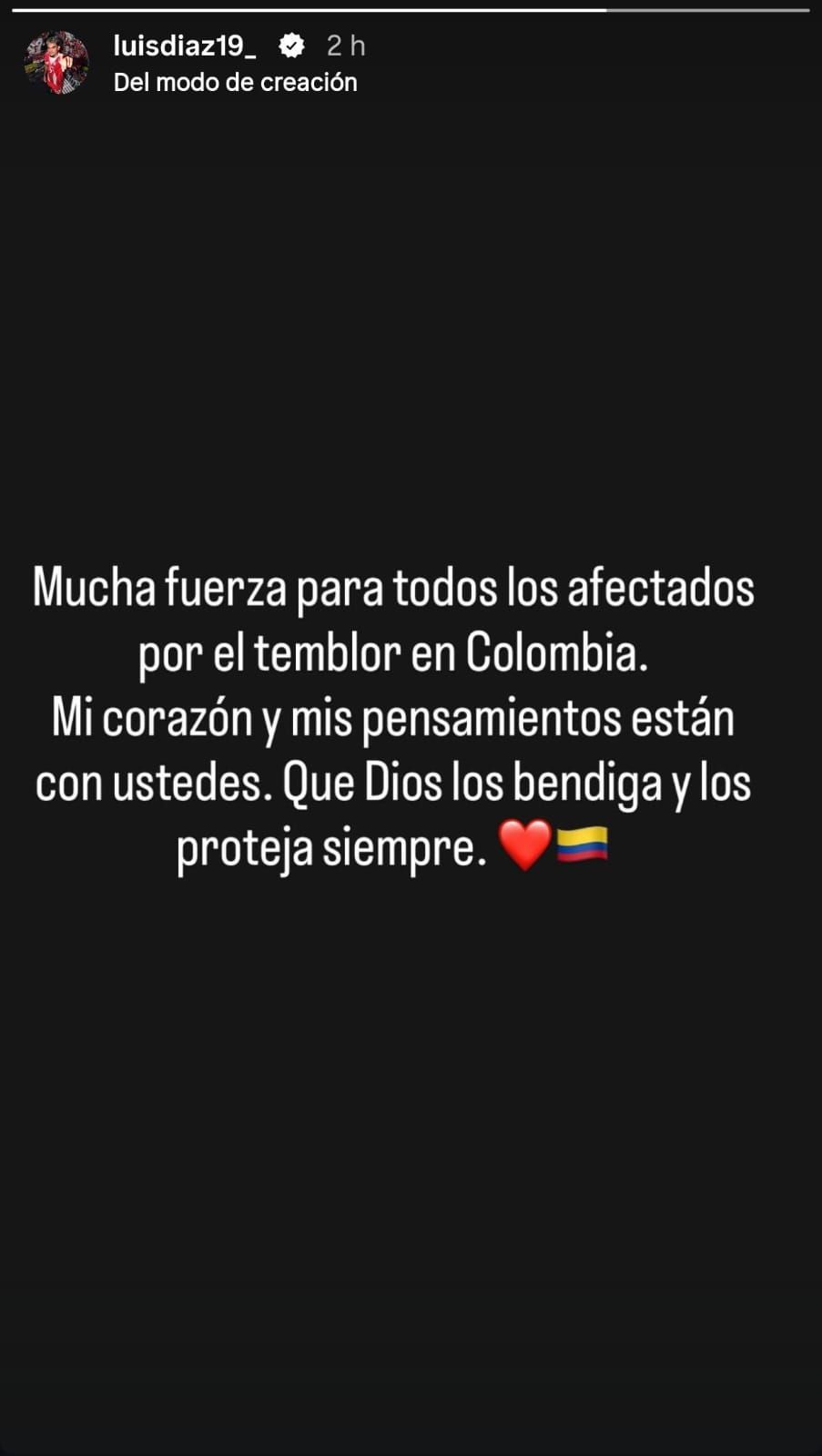 Mensaje de Luis Díaz por el temblor en Colombia