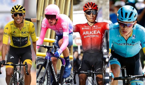 Rigoberto Urán, Superman López, Nairo Quintana, Egan Bernal