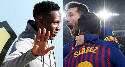 Yerry Mina vs Messi y Luis Suárez