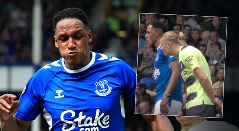 Yerry Mina y Erling Haaland; cruce en el Everton vs Manchester City