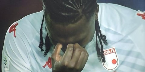 Hugo Rodallega en el partido Unión Magdalena vs Santa Fe por la Liga Betplay