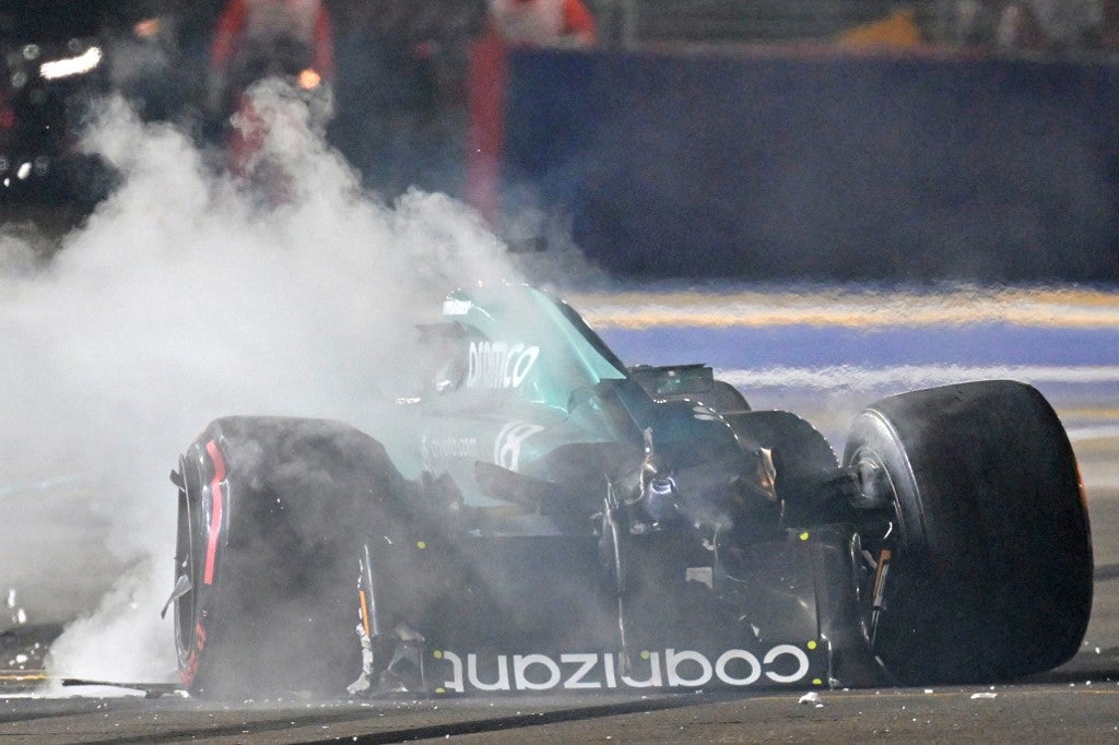 Lance Stroll durante el accidente sufrido en Singapur