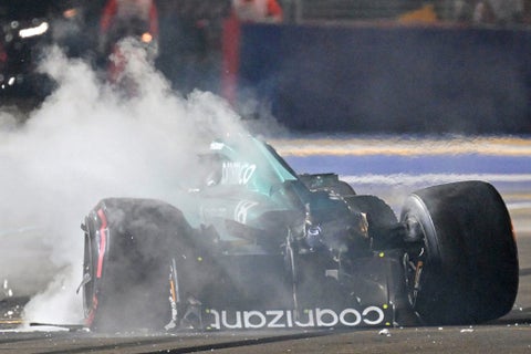 Lance Stroll durante el accidente sufrido en Singapur