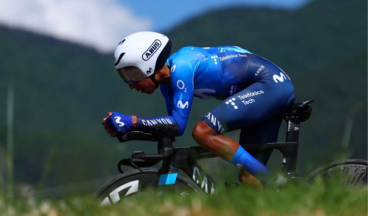 Nairo Quintana en una contrarreloj con el Movistar