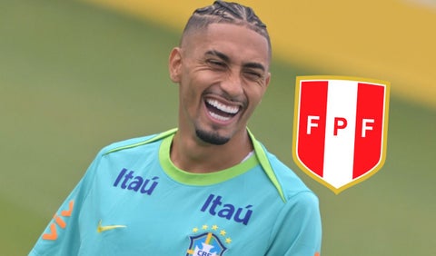 Jugador de Brasil y escudo de Perú