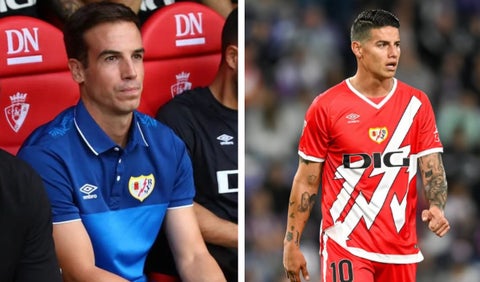 Iñigo Pérez y James Rodríguez, técnico y jugador del Rayo Vallecano