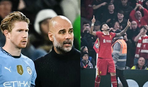 Luis Díaz, Pep Guardiola y Kevin de Bruyne