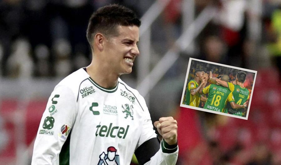 James Rodríguez y jugadores de Cartagena