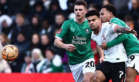 Luis Díaz en la FA Cup con Liverpool vs Plymouth