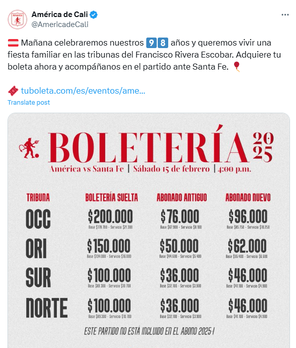 Tarifa de abonos para ver al América vs. Santa Fe