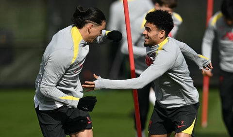 Luis Díaz en el Liverpool con Darwin Núñez