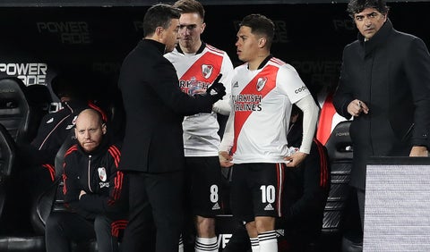Marcelo Gallardo con Juan Fernando Quintero