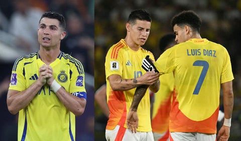 Cristiano Ronaldo, James Rodríguez y Luis Díaz