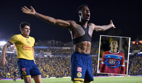 Cristian Borja celebrando un gol con América por Liga MX