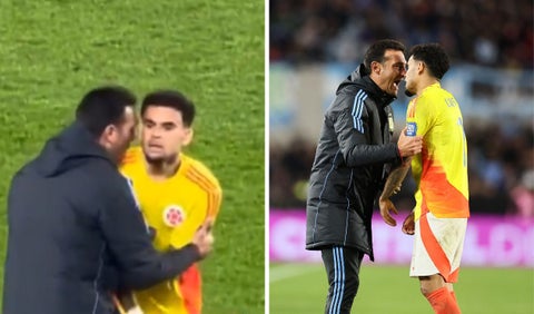 Cruce de Lionel Scaloni con Luis Díaz en Argentina vs Colombia