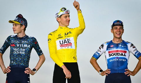 Evenepoel, Pogacar y Vingegaard