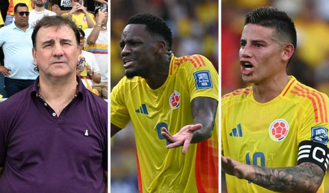 Néstor Lorenzo, Jhon Jader Durán y James Rodríguez con la selección Colombia