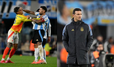 Richard Ríos, Nicolás Otamendi y Lionel Scaloni