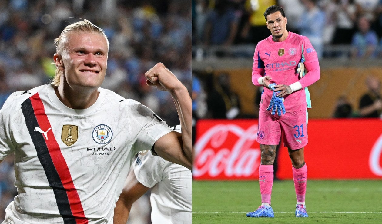 Erling Haaland y Ederson en el Manchester City