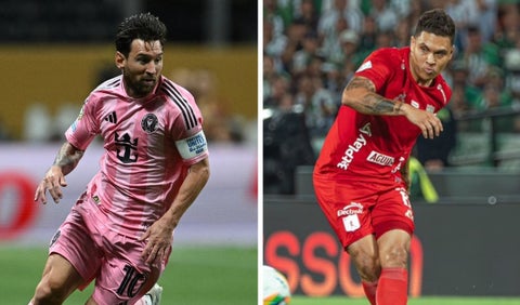 Lionel Messi y Juan Fernando Quintero, futbolistas