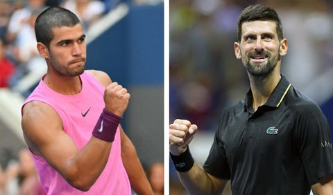 Carlos Alcaraz y Novak Djokovic, tenistas