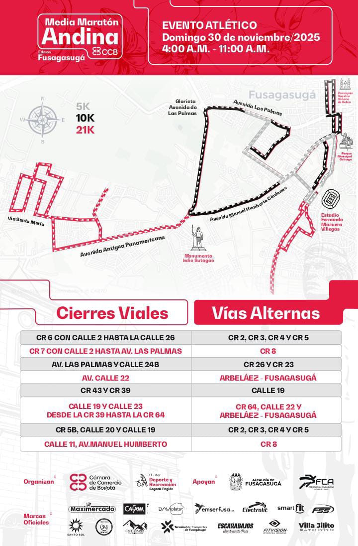 Cierres viales por la Media Maratón de Fusagasugá