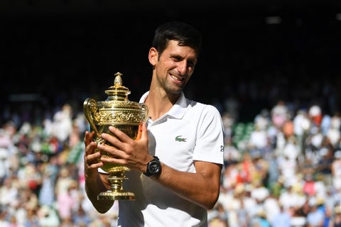 El serbio Novak Djokovic celebrando su título de Wimbledon