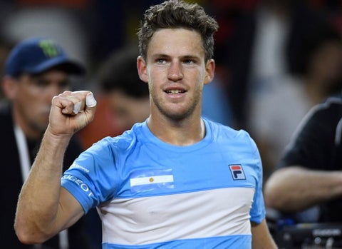 Diego Schwartzman celebrando el primer punto en serie de Copa Davis ante Colombia