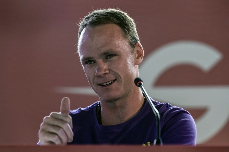 Chris Froome en rueda de prensa antes de disputar el Giro de Rigo 