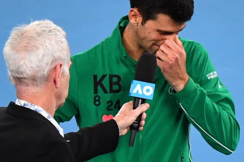 Djokovic llorando por Kobe Bryant