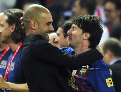 Lionel Messi y Pep Guardiola en Barcelona