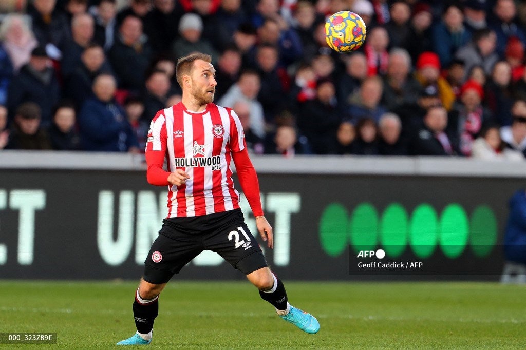 Christian Eriksen, durante su último partido con Brentford en Premier League.