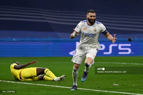 Karim Benzema, celebrando el gol de la clasificación del Real Madrid.