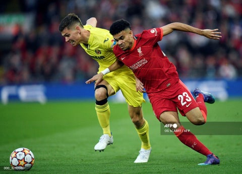 Luis Díaz en el partido contra Villarreal por Champions League.