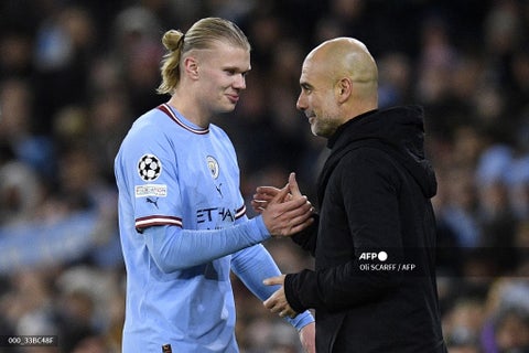 Erling Haaland y Josep Guardiola