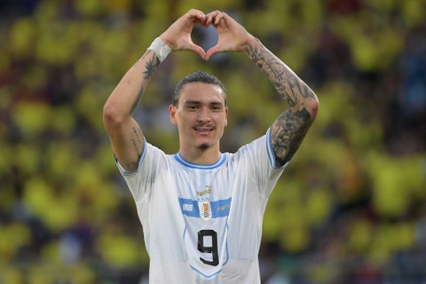 Darwin Núñez con la selección de Uruguay en las Eliminatorias al Mundial 2026