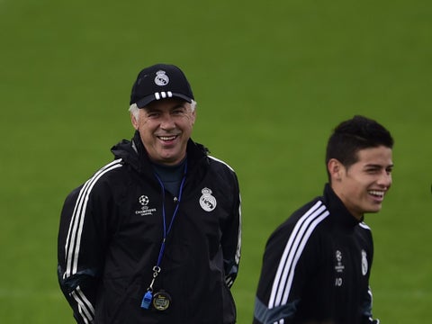 James y Ancelotti en el Real Madrid