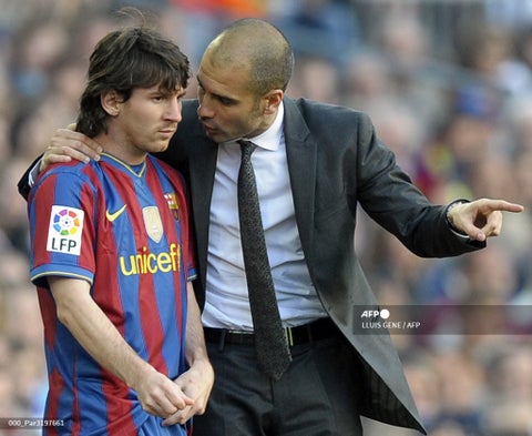 Lionel Messi y Pep Guardiola en Barcelona