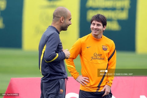 Guardiola y Messi en Barcelona