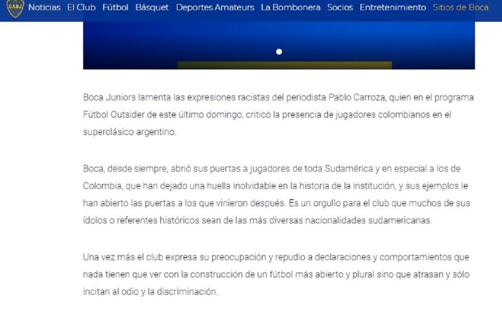 Comunicado Boca Juniors en contra del racismo en el fútbol