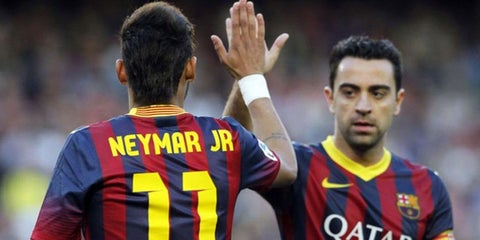 Neymar y Xavi Hernández en el Barcelona