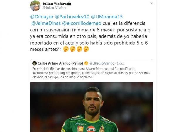 Publicación Julián Viáfara redes sociales