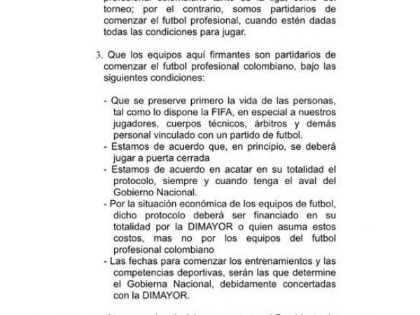 Carta de Once Clubes a Dimayor