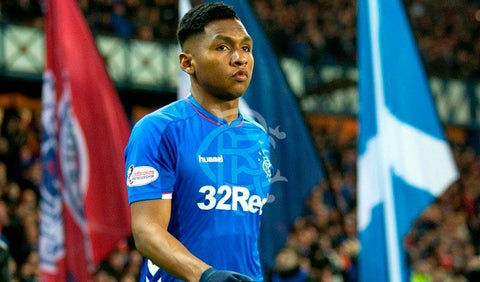 Alfredo Morelos en uno de los partidos del Rangers en la liga de Escocia