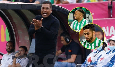 Alexis García DT de Equidad, Jarlan Barrera y Andrés Andrade de Nacional