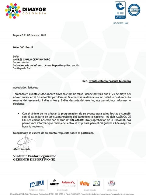 América vs Unión Magdalena, cuadrangulares 2019-1