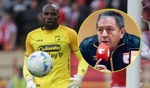 Andrés Mosquera, arquero, y Eduardo Méndez, presidente de Santa Fe